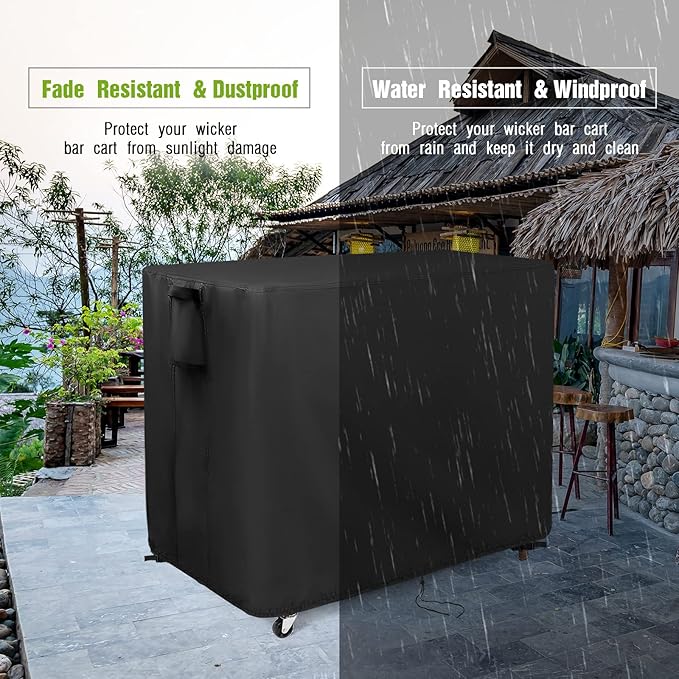 Outdoor Bar Cart Cover for Best Choice Product Outdoor Rolling Wicker Bar Table Set 44"x19"x36", Waterproof Serving Cart Cover for TomCare Grill Table,Outside Beverage Cooler Covers