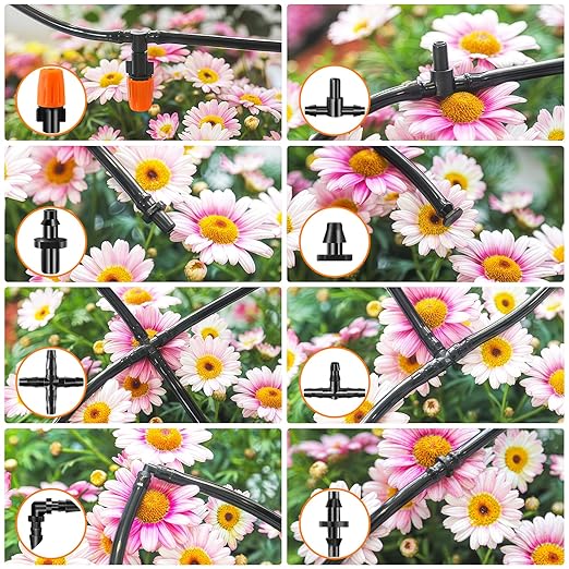 250-Piece Drip Irrigation Fittings Kit for 1/4" Tubing, Complete Set of Barbed Connectors for Drip System Setup (Nozzles, Nozzle Tees, Single Barbs, Couplings, Tees, Elbows, Plugs, Crosses)