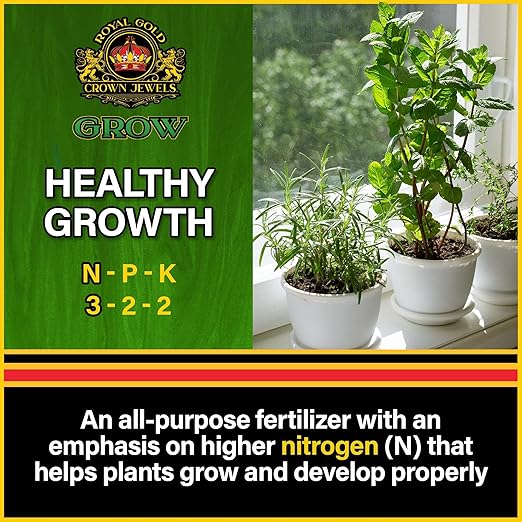 Royal Gold Crown Jewels Organic Grow 3-2-2 Dry Soluble Fertilizer, 5 lbs - Best for Improving Soil Before Planting, Encouraging Vigorous Growth and Plant Feeding