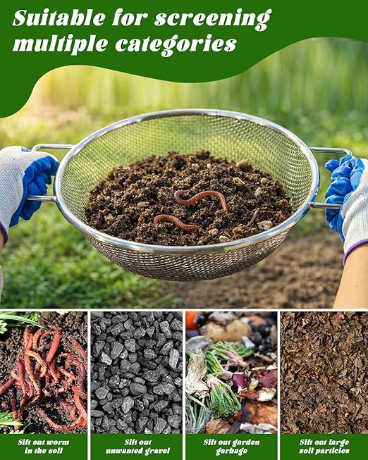 Soil Sifter for Gardening 3Pcs Compost Sifter 3 Mesh Sizes 1/8" 1/4" 3/8"Heavy Duty Dirt Sieve Fits 5 Gallon Buckets Garden Sifter with Handle for Rocks Dirt and Organic Material