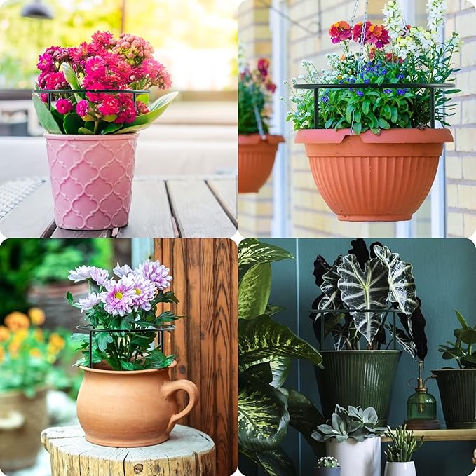 Upgraded 12 Pack Plant Support Plant Stakes,Half Round Plant Support Ring Plastic Plant Cage Holder Flower Pot Climbing Trellis for Small Plant Flower Vegetable,Indoor Plants with 20 Pcs Plant Labels