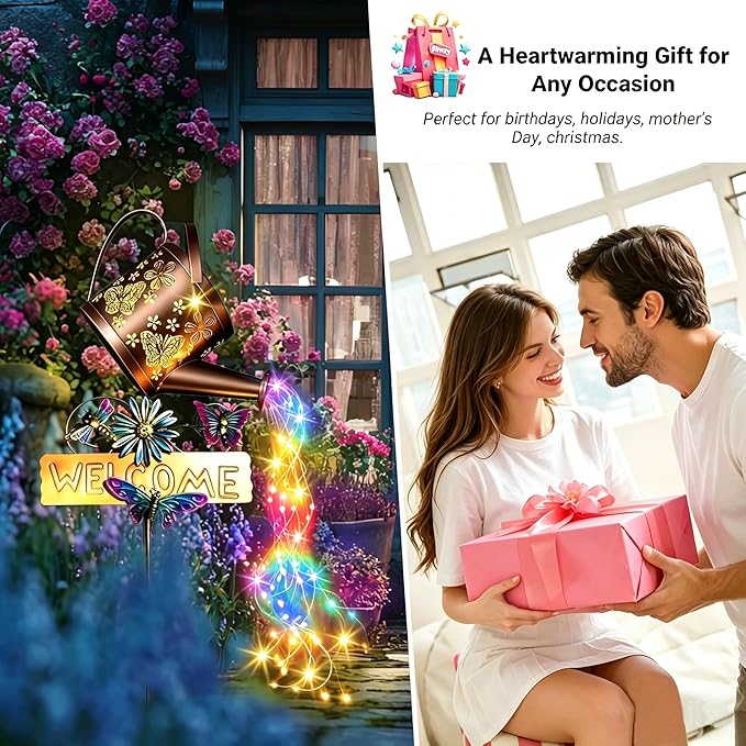 Solar Watering Can Light - Solar Lights Yard Decorations Outdoor,Garden Decor Lights for Yard,IP65 Waterproof Hanging Lantern Lights,Outside Garden Flower Bed Decor Light for Moms Birthday