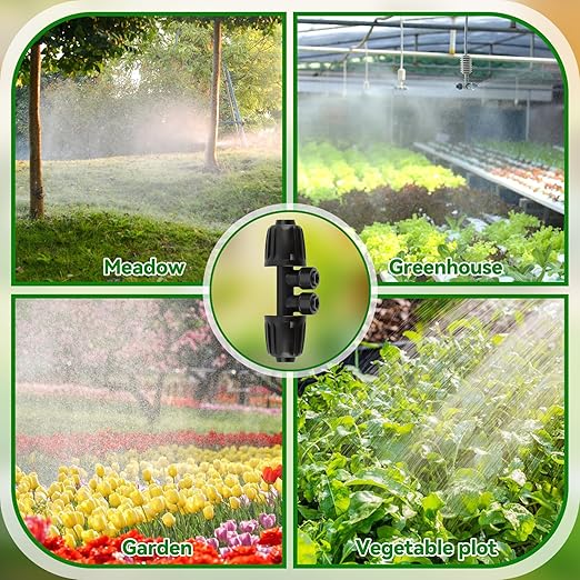 Kalolary 10PCS 1/2'' to 1/4'' Drip Irrigation Fittings with 4PCS Plug, Quick Connect Drip Irrigation Part for 12/16mm to 4/7mm Tube 4 Way Anti-Leak Locked Splitter Fitting for Garden Irrigation System