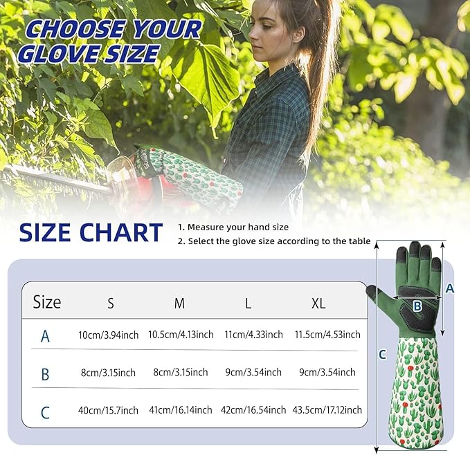 Schwer Gardening Gloves for Women, Rose Pruning Gloves with Forearm Protection, Touchscreen, Fingertip & Palm Strengthening, Breathable & Comfortable Long Garden Glove for Yard, Gardening Gifts, XL