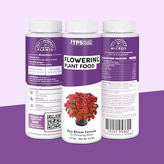 Flowering Plant Food – Liquid Plant Food for More Blooms, Vibrant Color & Stronger Bud Development, 8 oz
