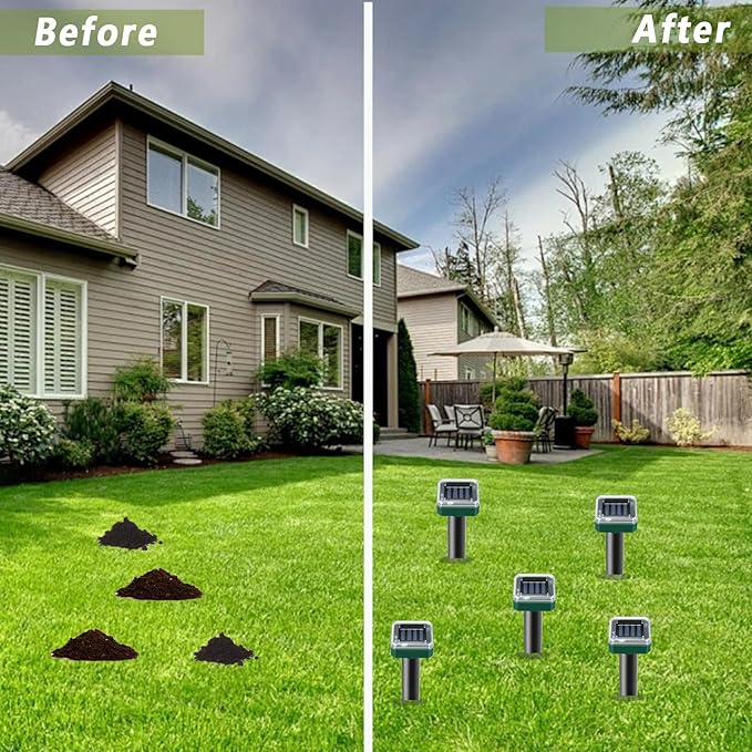Mole Repellent for Lawns 10 Pack, Solar Powered Mole Repeller Ultrasonic Gopher Deterrent, Outdoor Waterproof Vole Vibration Stakes,Sonic Spike for Rodent Groundhog Snake Chipmunk