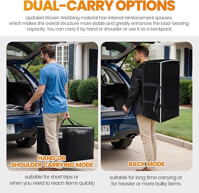 Heavy-Duty & Extra Capacity Moving Bags with Backpack Straps, Storage Totes with Double Zipper & Strong Handles, Packing Bags Alternative to Moving Boxes, Moving Supplies (10 Pack, Black)