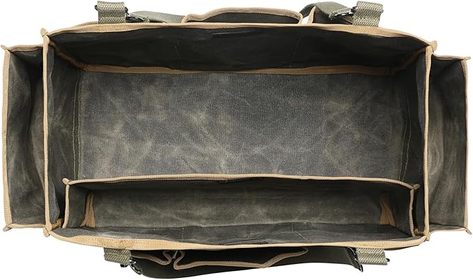 Waxed Canvas Tool Pouch,Garden Tool Bag Organizer with 8 External Pockets & Removable Handle, 15 X 9.8 X 7.8 inch Muti-Purpose Tool Bag with Adjustable Shoulder Strap | ArmyGreen