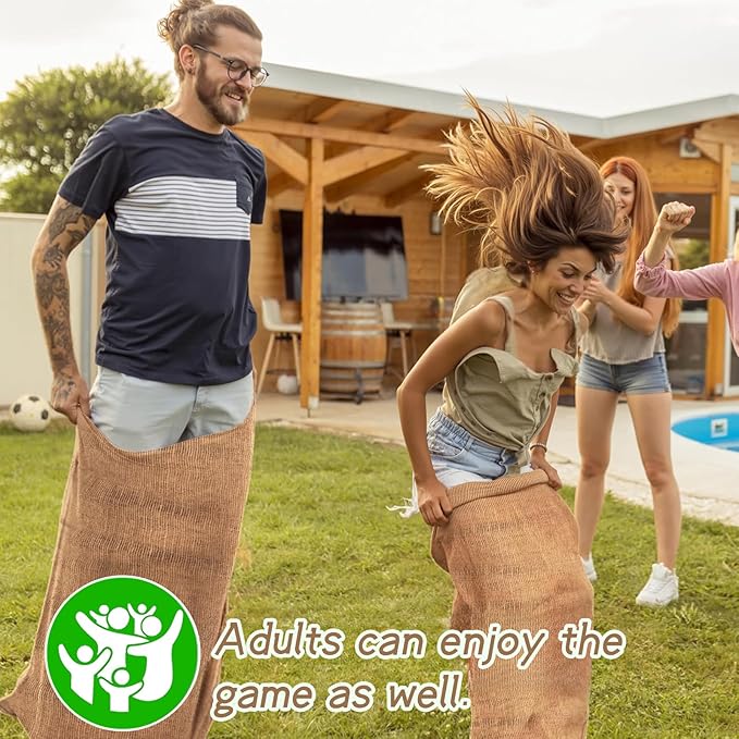 Kmise Premium Tightly Woven Burlap Potato Sack Race Bags (Pack of 6)，39"x25" Natural Jute Burlap Sacks for Kids & Adults, Reusable Eco-Friendly Grow Bag for Field Day Games & Harvest Storage