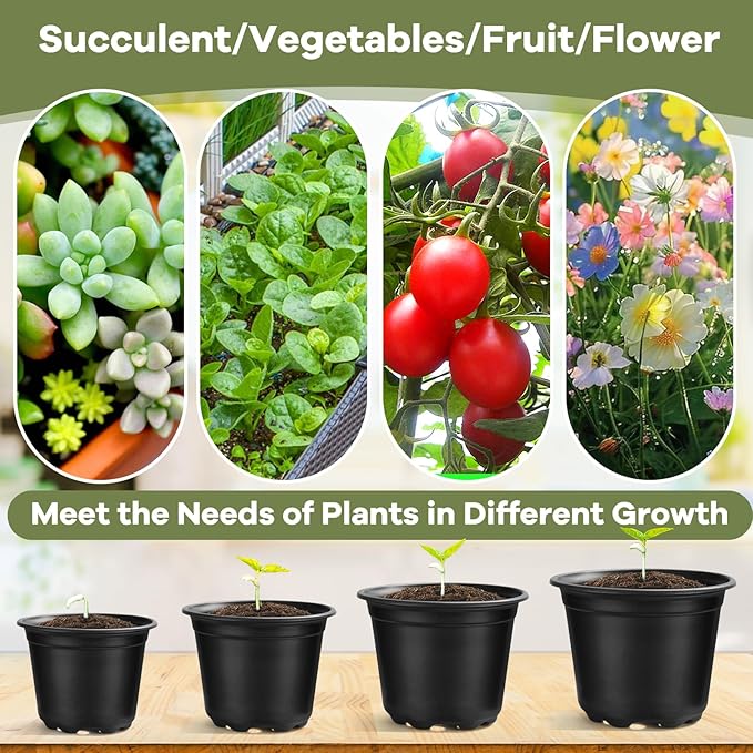 4 5 6 Inch Nursery Pots, 110 Packs Plastic Plant Pot with Drainage Hole, Seedling Starter Pots for Succulents (4 Inch)