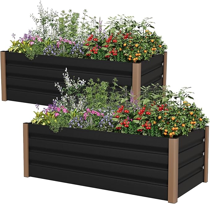 Garvee 2 Pack Large Aluminum Raised Garden Bed 80x32x16 Inch, Open-Bottom Jumbo Size for Serious Gardening, with Rounded Safety Corners & Anti-Cut Trim, Outdoor Planter Box Kit, Gray