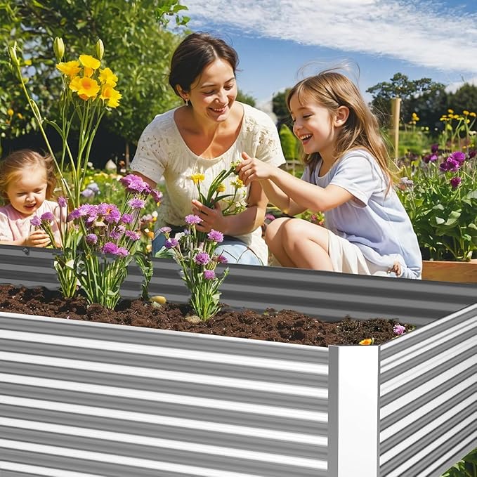 FRIZIONE 3pcs 4x2ft Galvanized Raised Garden Bed Outdoor,Above Ground Garden Bed for Vegetable,Metal Raised Beds for Flower,Steel Raised Beds for Gardening
