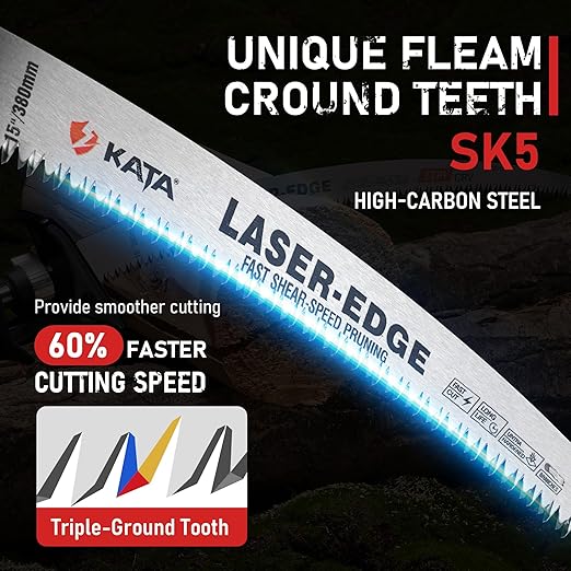 KATA Wood Pruning Reciprocating Saw Blades 15 Inch, Arc Edge SK5 Japanese Teeth Pruning Saw Blade for Cordless Saw, 7TPI Fleam Ground Teeth Curved Blades for Tree Trimming, Wood Cutting, 3-Pack