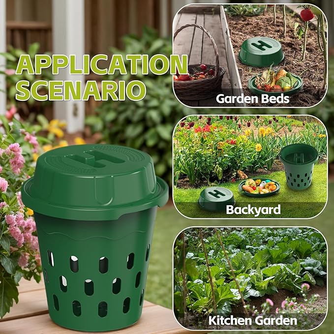 Warm Farm, 4-Pack 8L (2.11Gal) Inground Worm Composter, Outdoor Worm Compost Bin for Garden Beds & Home Use, Vermicomposting Bin for Beginners (9.5x9.5x10.8Inch), Green