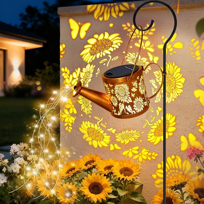 Solar Watering Can Lights, Sunflower Decorative Hanging Lantern Solar Lights Outdoor Waterproof, Gifts for Mom Women Grandma Mother's Day, Retro Metal Garden Decor for Outside Yard Patio Lawn