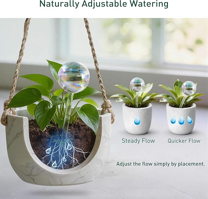 Soilagua Extra-Thick Clear Glass Plant Watering Globes, Rainbow Gradient Self Watering Globes, Automatic Plant Waterer, Self Watering Planter Insert Spikes Devices for Everyday or Vacation Use, 6-Pack