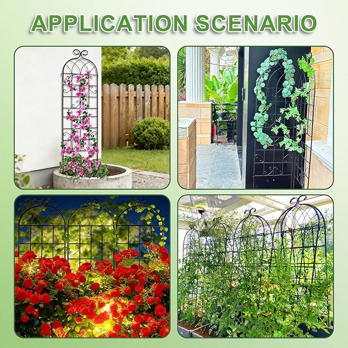 2 Pack 71x20in Garden Trellis, Black Metal Coating Rustproof, Easy to Install + Perfect for Supporting Climbing Plants Outdoor Roses, Vines, Flowers, and Vegetables