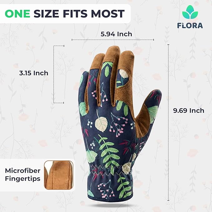 Flora Women’s Gardening Gloves, Thorn-Resistant Microfiber Leather | Breathable, Flexible Grip Work Gloves for Digging, Planting, Weeding & Pruning