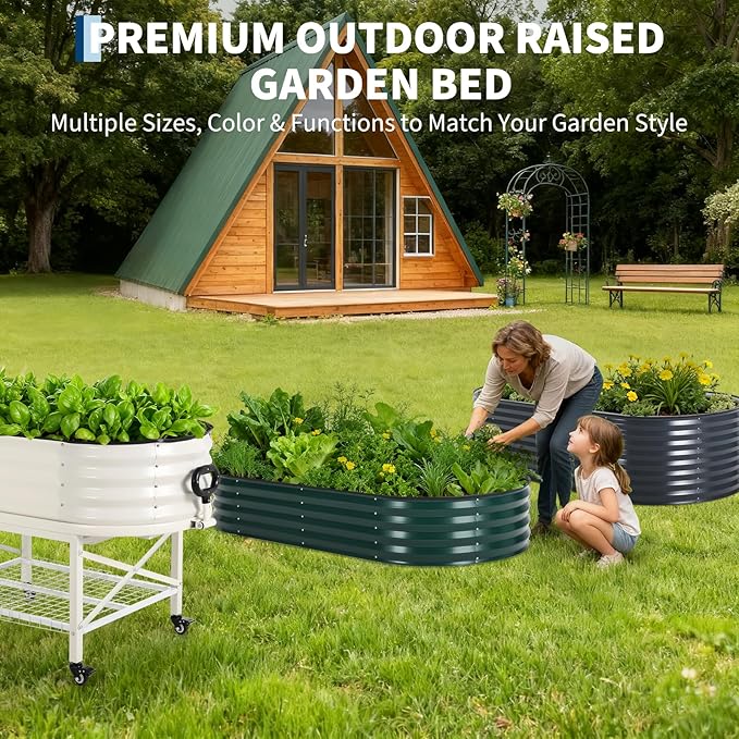 Garvee Large Oval Galvanized Raised Garden Bed Kit with Cover Zippered Screen Doors, Open Base Design, Thick Steel, Easy Assembly, Planter Box for Vegetables, Flowers