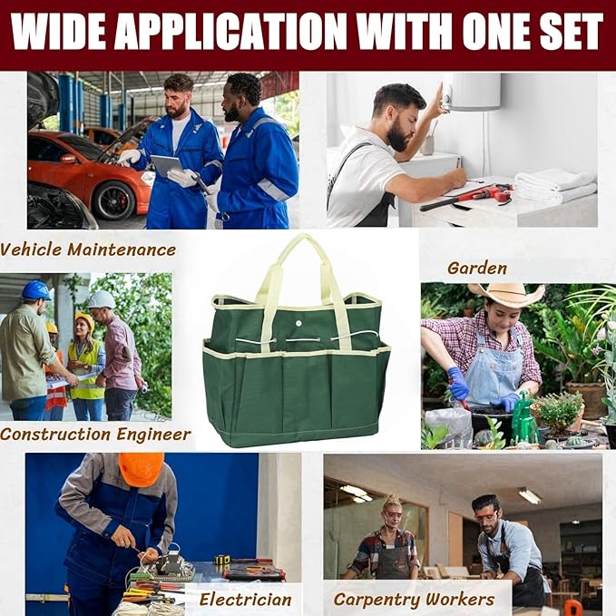 BLIRITEL Garden Tool Organizer,Waterproof Garden Tool Tote Bag with 8 Side Pockets,Outdoor Gardening Tool Storage Bag and Home Organizer for Gardener,Pottery,Electrician and Repairman