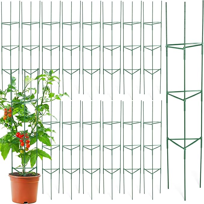 Sunnyray 15 Pack Tomato Cages for Garden 48 Inch Metal Tomato Cages Heavy Duty Plant Supports Assembled Garden Trellis Stakes with Adjustable Snap Arm for Climbing Plant Vegetable (Green)