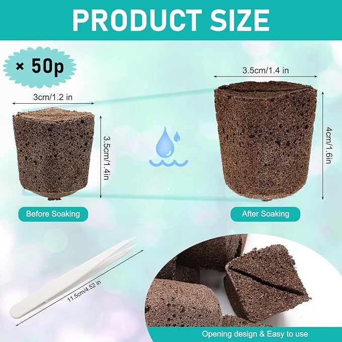 50P Seed Starter Sponge for Germinate Quickly, Hydroponic Sponges Grow Starter Pod for Plants Vegetables Flowers Seedling Starter Sponges Kit, Rapid Rooter Plugs for LAPOND Hydroponics Growing System
