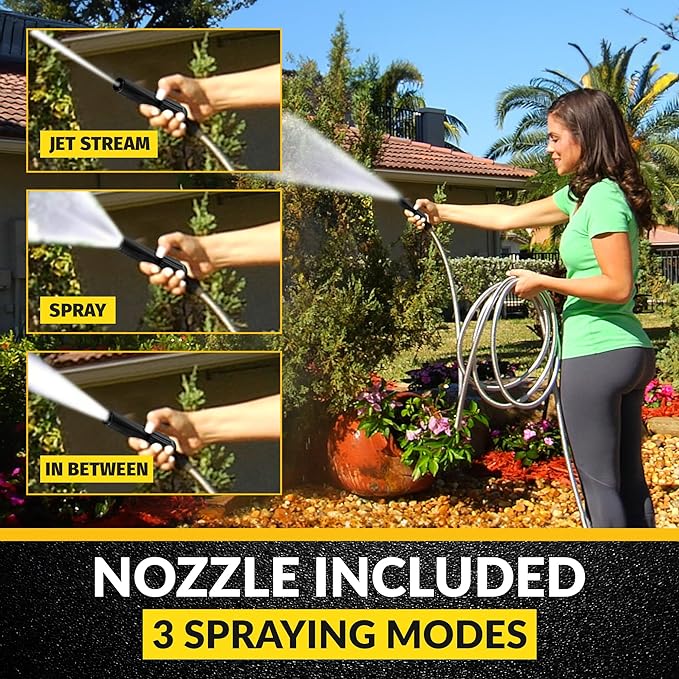 BIONIC STEEL 50 Ft Metal Garden Hose with Sprayer Nozzle,Non Kinking Stainless Steel Heavy Duty Hose 50Ft x 5/8 in. Ultra Flexible NON Expandable for Uninterrupted Water Flow,500 PSI,(Pack of 4)