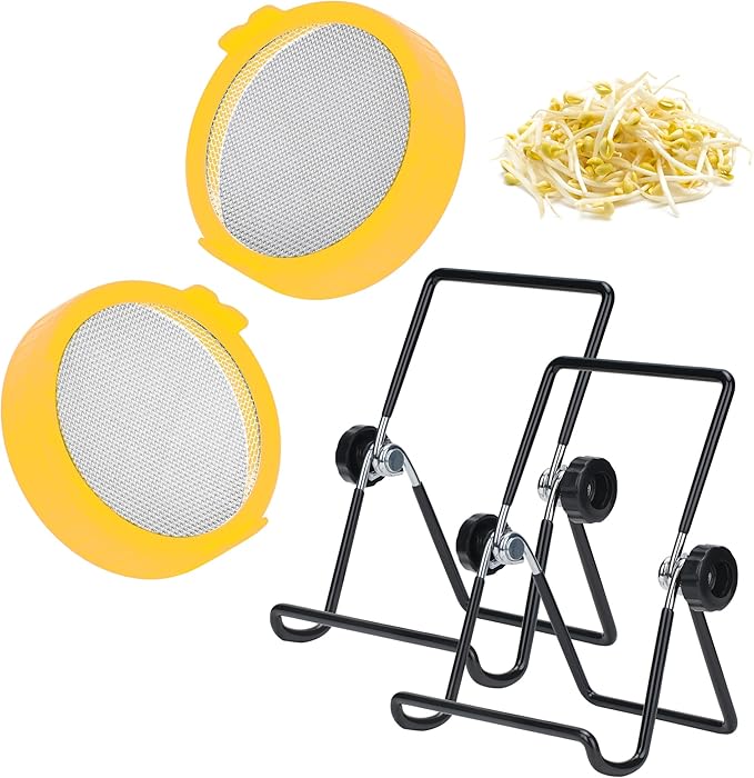 Lulonpon Sprouting Lids Growing Kit, Screen Sprout Lids with Stand, Sprouting jar kit for Sprouting, Sprouting Bean Seeds, Sprouting Kit