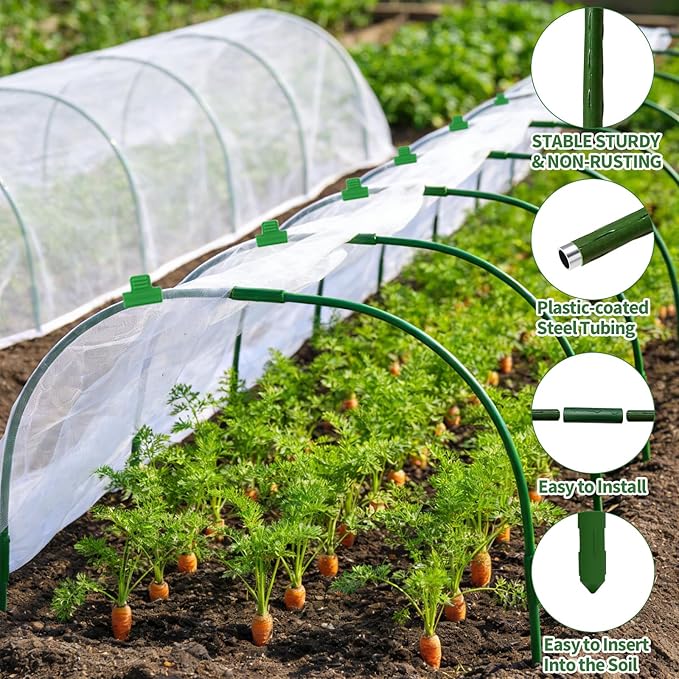 Garden Netting Kit for Raised Bed, 8X20FT Ultra Fine Mesh Netting with 6 Sets Garden Hoops & 18pcs Clips, Reusable Plant Row Cover Bird Netting for Garden Protection