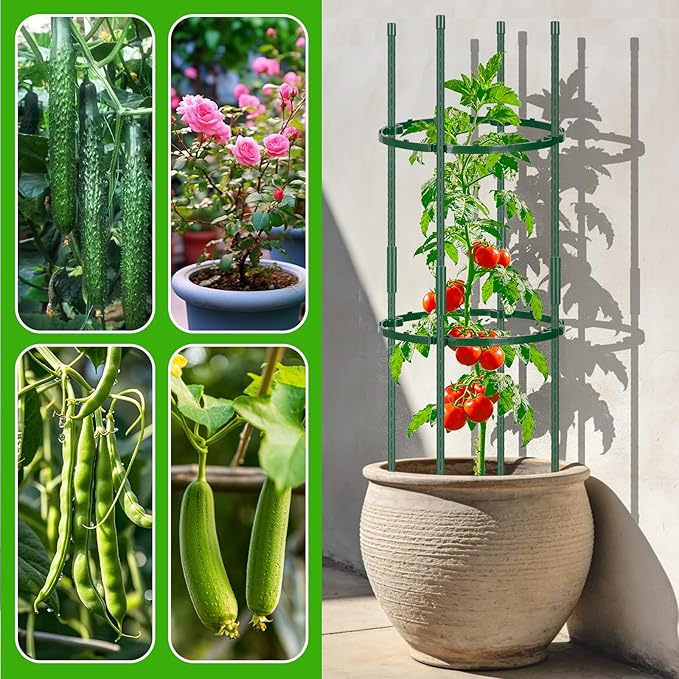 POILKMNI 3 Pack Tomato Cage for Garden - 59'' Tall Plant Support Heavy-Duty Tomato Trellis, Adjustable Garden Trellis for Climbing Plants Vines Vegetables Flowers Cucumber Peony Plant Cage