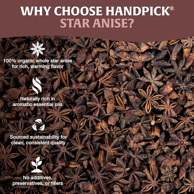 HANDPICK Star Anise Whole (200g/7oz) Gluten Free, 100% Raw Whole Chinese Pods, Premium Quality, Direct from Source, Packed in Resealable Zip Lock Pouch