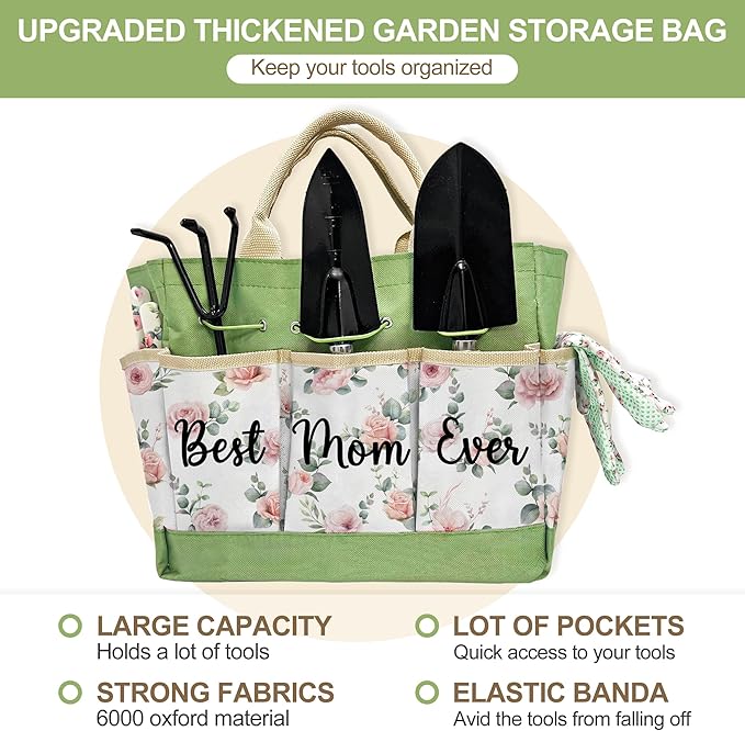 Gifts for Mom Mothers Day, Mom Birthday Gifts from Daughters Floral Gardening Tools and Durable Garden Tools Organizer Tote, Ideal Gardening Gift for Women Plant Lover Present