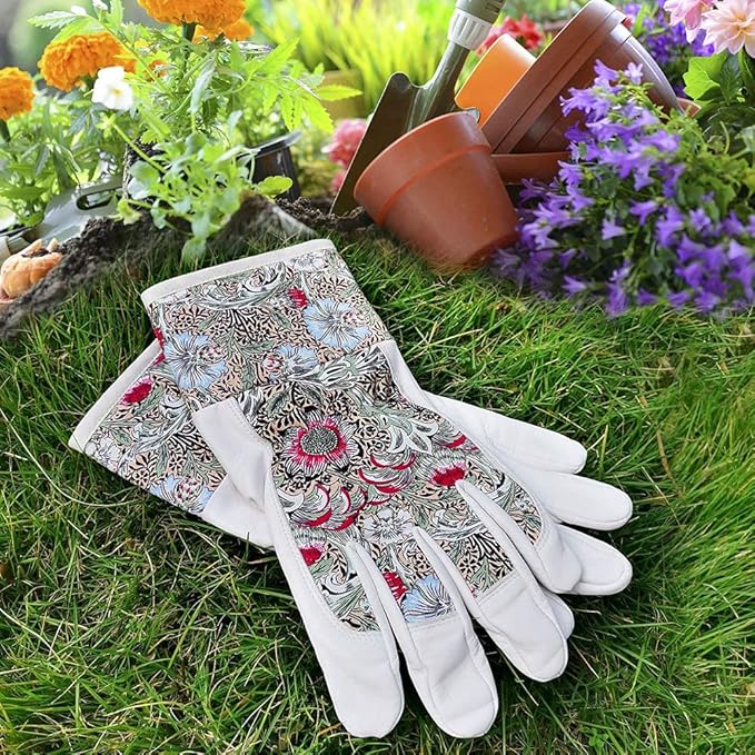 Lady Gardening Work Gloves, Premium Goat Leather Palm, Plants Thorn Resistance, Wrist and Lower Arm Protection,Women Medium Size