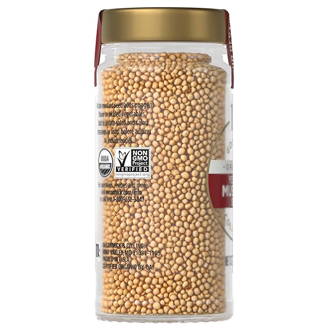 McCormick Gourmet Collection Yellow Mustard Seed, Organic, Non GMO, Our Best Herbs & Spices, Pungent Flavor for Pickled Vegetables, Potato Salad, Salad Dressings & More, 2.12 oz