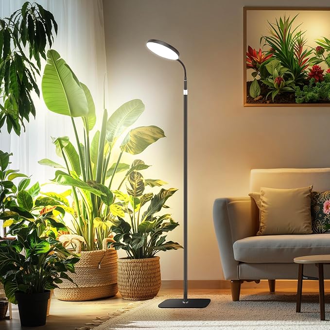 20W Full Spectrum Grow Light for Indoor Plants, 63" Adjustable Floor Lamp with Gooseneck, 4000K Natural Sunlike Light, 3/9/12H Auto On/Off Timer, 10-Level Dimmable for Tall & Small Plants