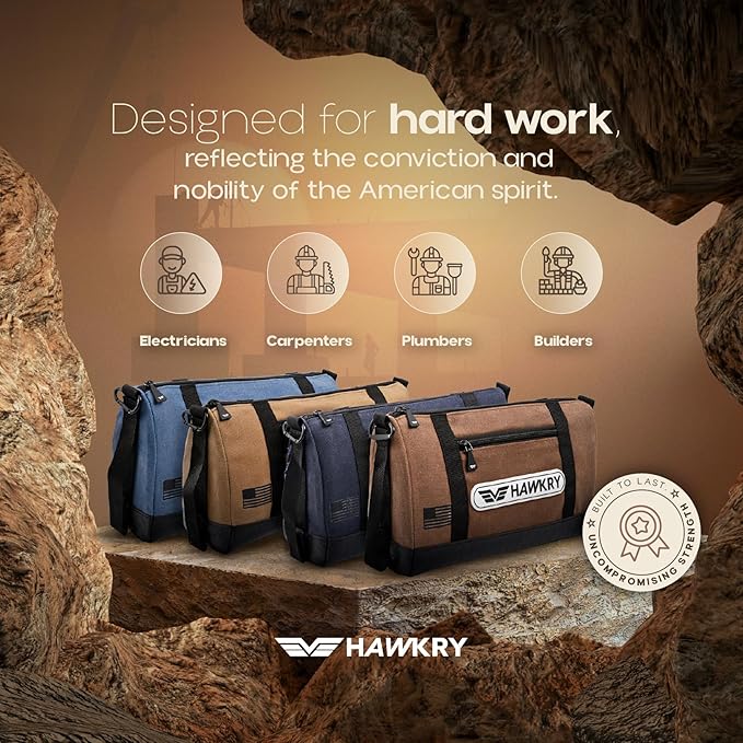 HAWKRY Canvas Tool Bag Set of 4 – Heavy Duty Zipper Tool Pouches, Waterproof Small Tool Bags for Electricians, Mechanics, Construction, Gardening & Tool Organization