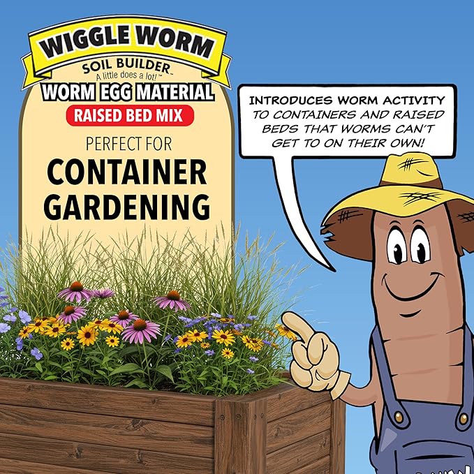 Wiggle Worm Raised Bed Mix, 40lbs, Pack of 3 - Organic Soil and Fertilizer for Container Gardening - Worm Egg Material Mixed with Odor Free Pure Worm Castings