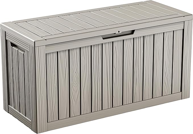 Waterproof Outdoor Storage Box, 85 Gallon Lockable Deck Box, UV-Resistant Outside Storage Bin With Hydraulic Lid For Patio Furniture, Cushion Organizer, Garden Tools, Pool Accessories, Grey
