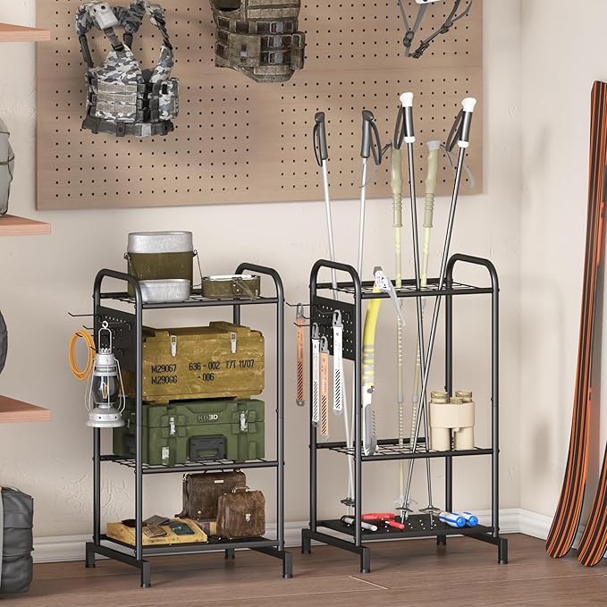 viewcare Garden Tool Organizer, Garden Tool Rack and Storage, Up to 35 Long-Handled Tools/Rakes/Brooms, Heavy Duty Steel Stand for Yard, Shed, Outdoor, Black