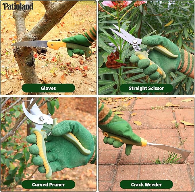 10-Piece Garden Tool Set – Green&&Orange Gardening Hand Tools with Non-Slip Handles, Heavy Duty Rust-Proof Aluminum Tools, Organizer Tote Bag, Ideal Gardening Gifts for Women & Grandma