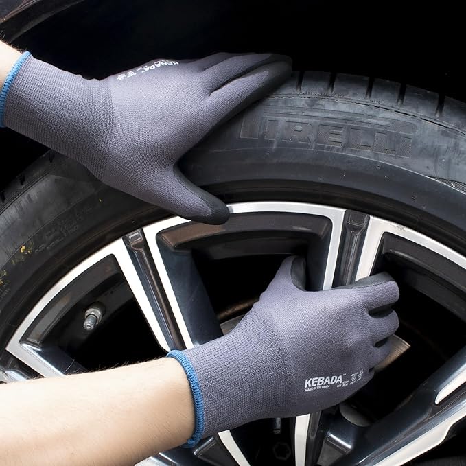 Kebada W5 Work Gloves Bulk Pack (60 Paris), Foam Nitrile Coated Safety Gloves with Grip, Knitted with Spandex and Nylon, Ideal for Gardening, Warehouse, XXL