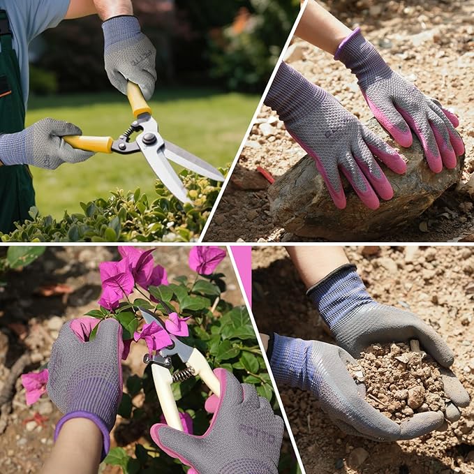 Gardening Gloves for Women 6 Pairs, Garden Gloves for Pruning Flower Rose, Weeding, Digging, Raking, Flower gloves with Rubber coating (Small, Pink)
