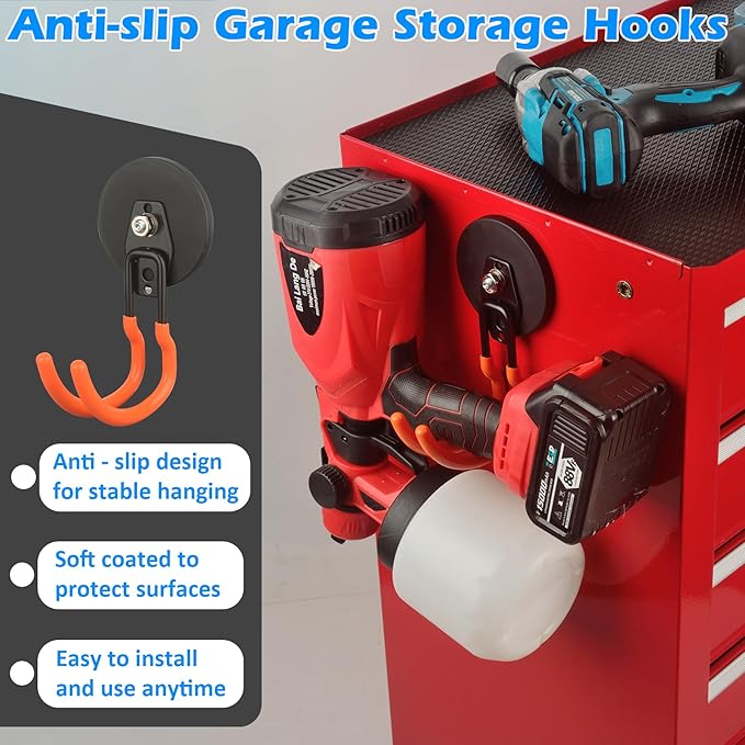 MUTUACTOR Updated Magnetic Hook Heavy Duty,40lbs 2-Pack Super Strong Magnet Garage Hook,Anti-Scratch Large Magnets Hook for Hanging Impact Drivers Trailer Cord Shovel Tool Organizer