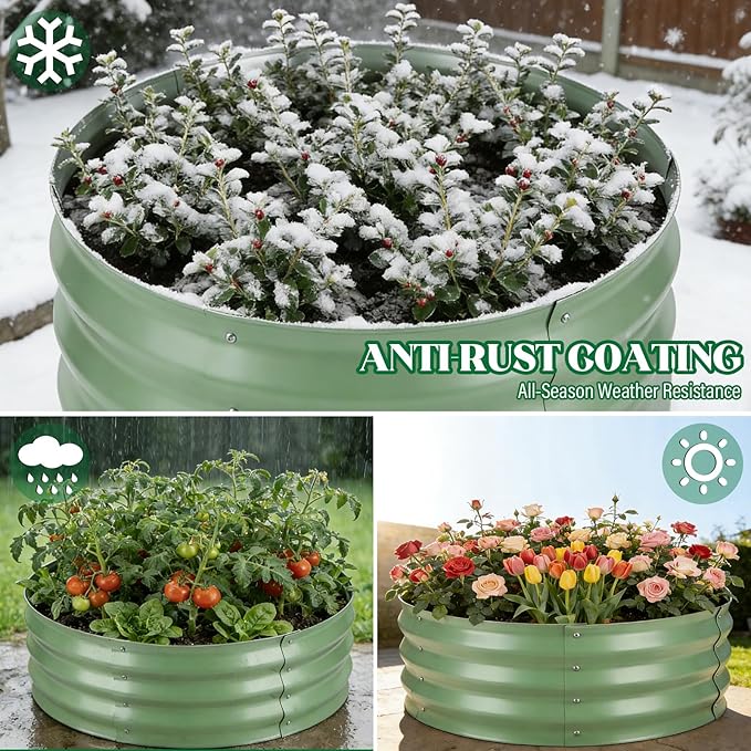Round Metal Raised Garden Bed 2 Pack with Fabric Liners, 2 ft × 2 ft × 1 ft, Outdoor Planters for Backyard, Patio & Garden (sage Green)