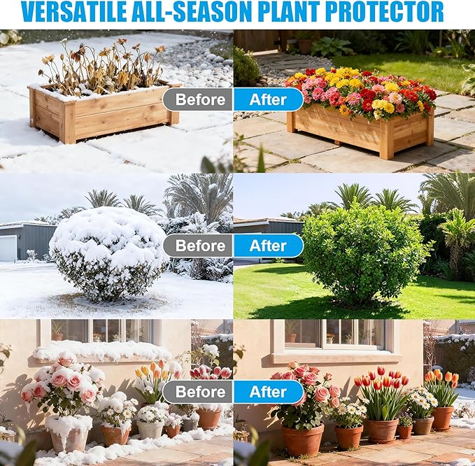 Rectangular Plant Covers Freeze Protection 2 Pack Winter Plant Frost Blankets with Transparent PE Top - Reusable Frost Cloths for Outdoor Plants, Shrubs, Garden Beds Potted Tree Cover Bags