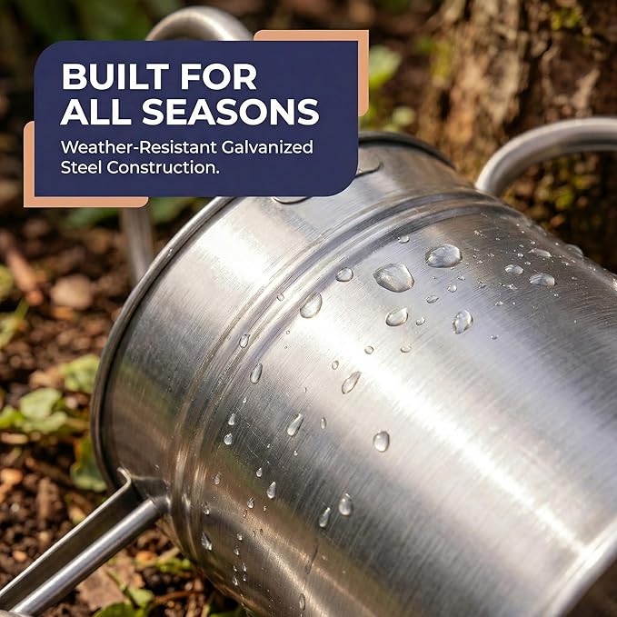 Gardenised 1 Gallon Galvanized Metal Watering Can with Removable Long Spout & Sprinkler Head for Indoor & Outdoor Use Ideal for Garden Flowers Plants Houseplants Modern Home Accessories, Silver- Tone