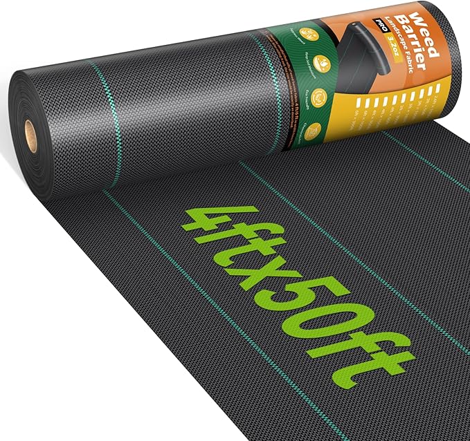 4ftx50ft Weed Barrier Landscape 3.2oz Fabric Heavy Duty, Woven Weed Control Cloth, Woven Geotextile Fabric for Underlayment, Gardening Ground, Commercial Driveway Weed Block Cover Mat
