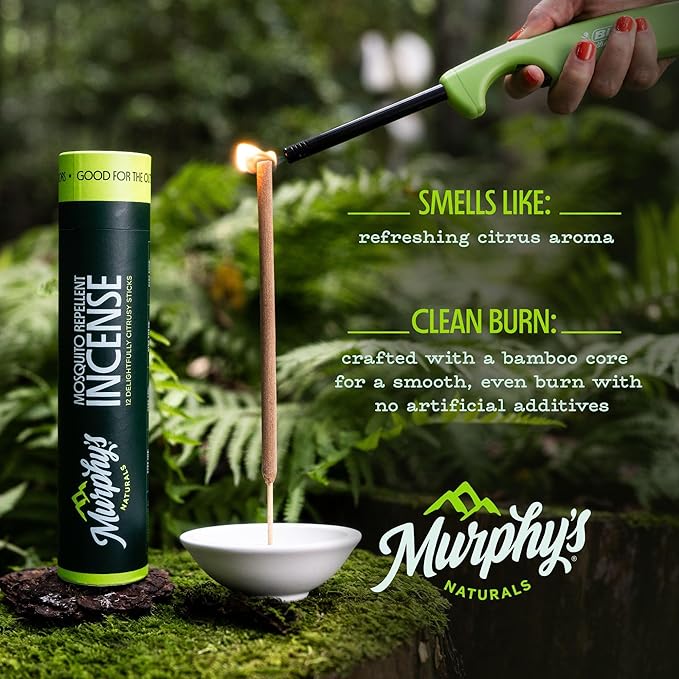 Murphy’s Naturals Mosquito Repellent Incense Sticks with Holder for Outdoor Yard, Citronella, 2.5+ Hours per Stick, 12 Sticks & 1 Holder