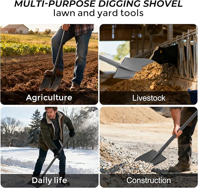 Heavy Duty All Steel Shovel - 48 Inch Digging Shovel for Garden, Camping, Trenching, and More with D-Grip Handle, Black Full Steel Construction