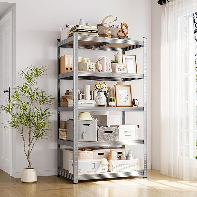 Yaheetech Storage Shelves, 5 Tier Heavy Duty Adjustable Metal Shelving Unit, Industrial Utility Rack for Garage Warehouse Pantry Closet (35.5 W x 16 D x 71 H Inches, Silver)